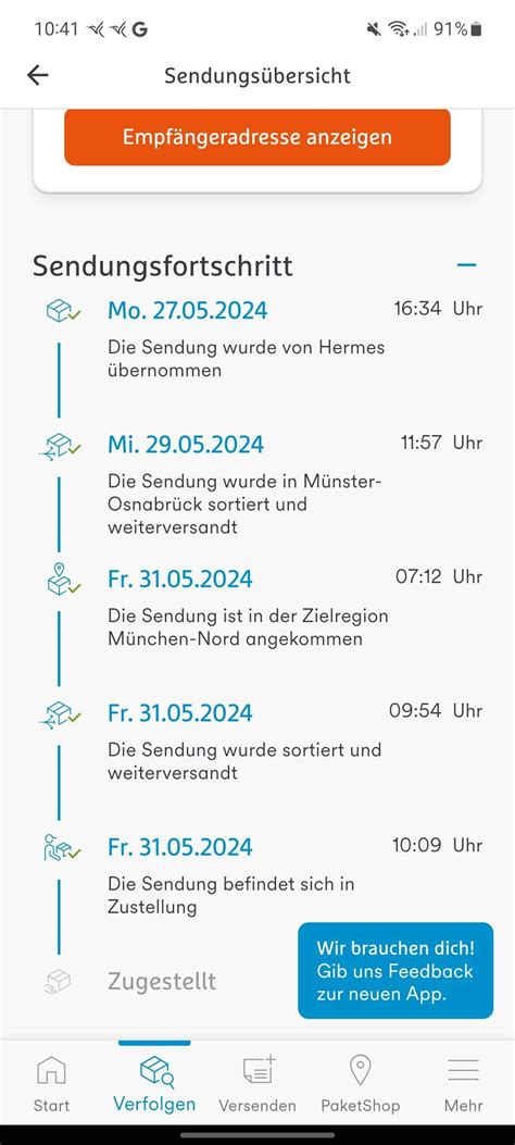 hermes zustellung echtzeit|Hermes sendung status.